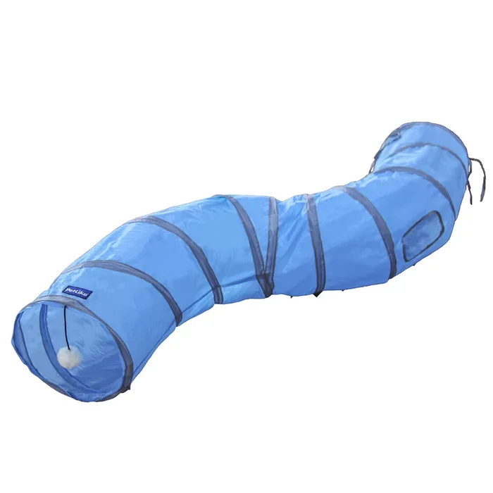 Petlike S Way Cat Tunnel Collapsible Pop-Up Pet Tube Hideaway Play Toy With Ball (S-Way, Blue)