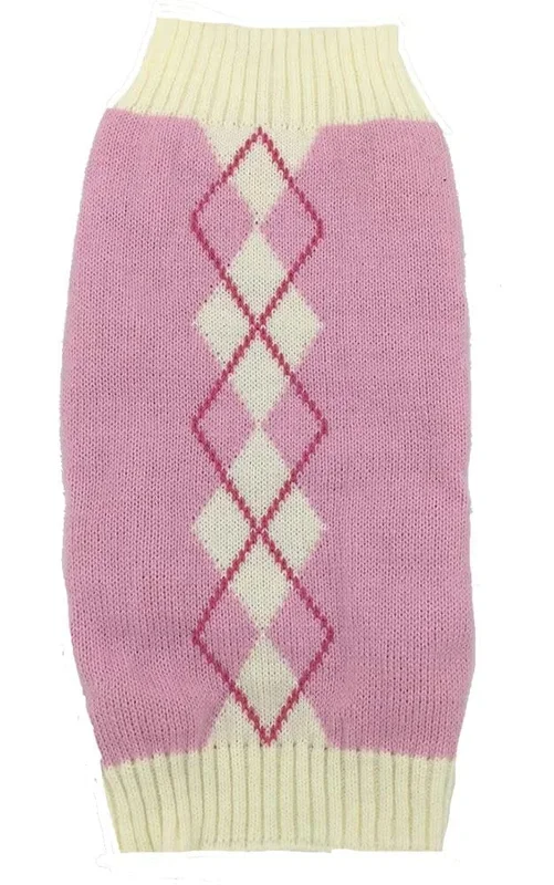 Pink Argyle Puppy Sweater For Girl Pet Sweater Knitwear For Dogs & Cats Warm Knitted Turtleneck X-Small (Xs) Size