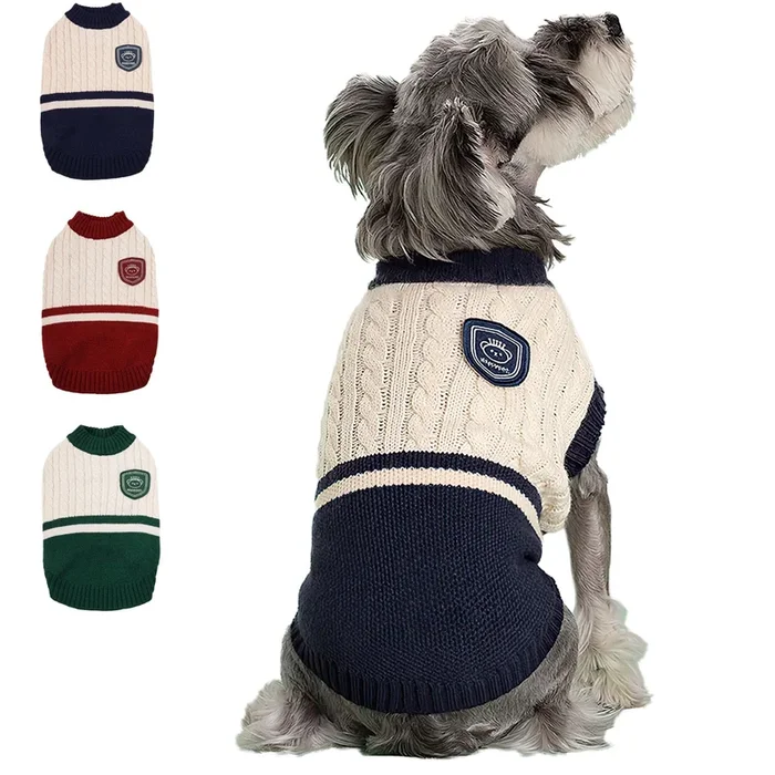 Preppy Puppy Sweater – Knitted For Small & Medium Dogs, Warm Winter & Fall, Girl & Boy Dog Clothes, Christmas Style