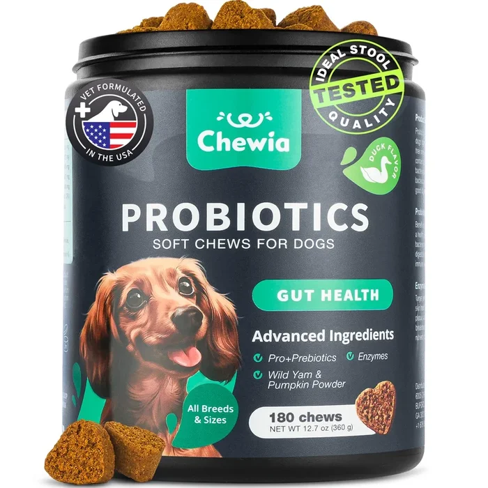 Probiotics for Dogs Gut Health, Digestion, Immunity, Yeast Balance, Itchy Skin, Allergies Support – Dog Probiotic Chews with Dig