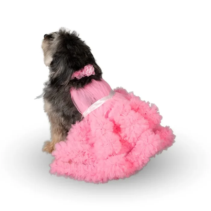 Puptail Dog Dress With Lovely Dog Bandana – Medium & Large Sizes, Pink