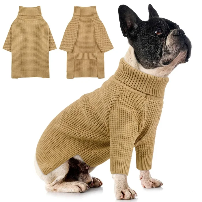 Queenmore Small Dog Sweater, Long Sleeve Pet Sweater With Check Pattern, Fall Winter Warm Dog Sweaters For Small Dogs, Solid Cat