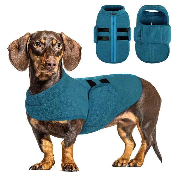 Queenmore Small Dog Sweaters, Soft Fleece Vest Pullover Dog Jacket With Leash Hole, Warm Winter Dog Clothes Cold Weather Doggy Dachshund Sweater For Small Dogs Cats Boy Or Girl (Peacock-Blue, Xs)
