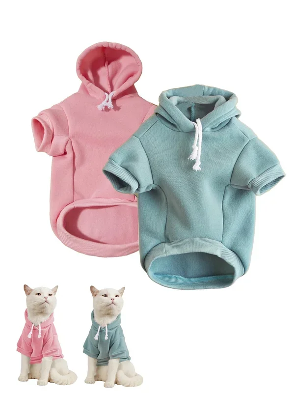 Qwinee 2Pcs Basic Dog & Cat Apparel – Warm Jacket & Shirt For Puppy & Kitten – Small & Medium Dogs & Cats – Pink & Green