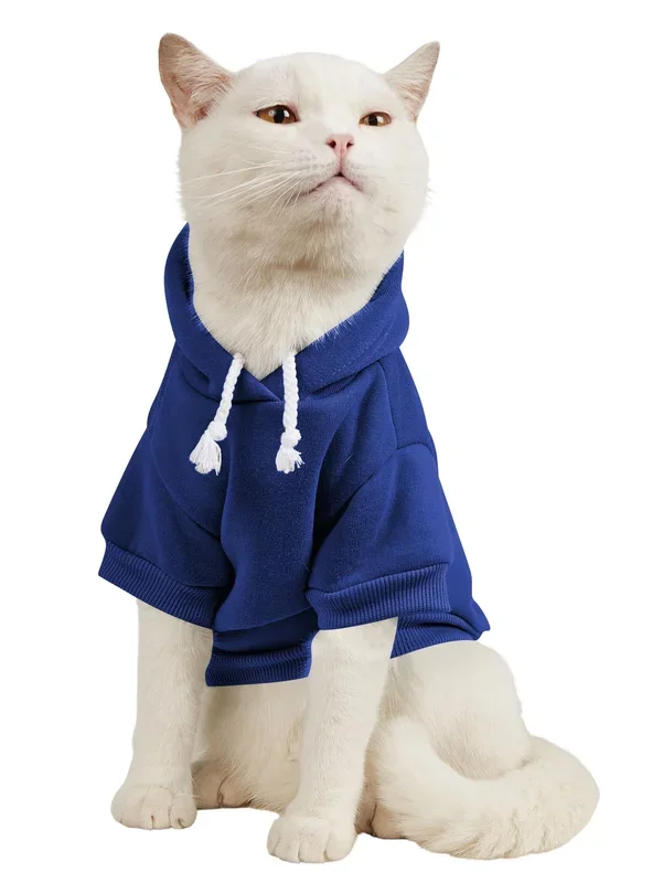 Qwinee Basic Dog Cat Apparel, Puppy Kitten Small Medium Dogs Cats Warm Jacket, Royal Blue M