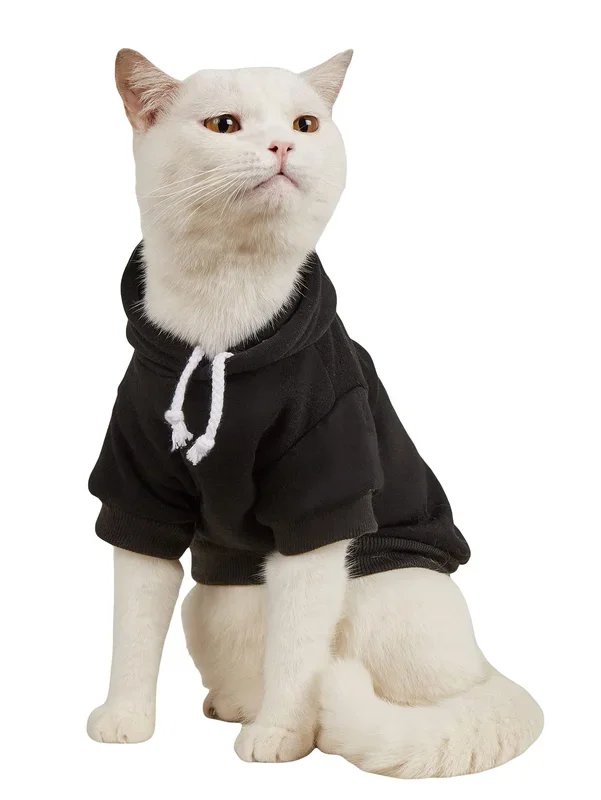 Qwinee Basic Dog Hoodie & Cat Jacket – Dog & Cat Apparel, Small To Xl, Black