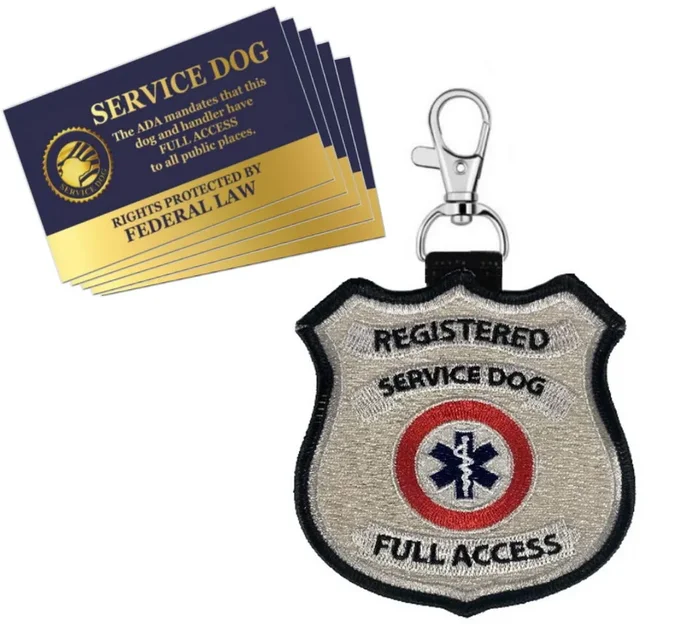 “Registered Service Dog” Identification Patch Tag | Clips On Service Dog Vest, Harness, Collar, Leash Or Carrier | Includes Five Service Dog Handout Cards