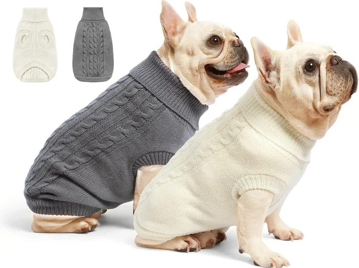 Roseelk 2 Pack Dog Sweaters For Small Dogs – Puppy Medium/Large Warm Clothes In Winter, Turtleneck Pullover Design For Boy Girl Pet, Doggie, Cat, Kitten Chihuahua Bulldog Pug Beagles (3Xl, Grey, Pink)