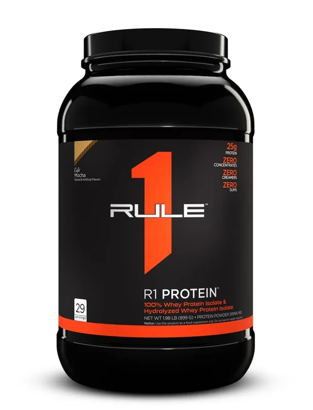 Rule One Proteins, R1 Protein – cafe Mocha, 25g Fast-Acting, Super-Pure 100 Isolate and Hydrolysate Protein Powder with 6g BcAAs