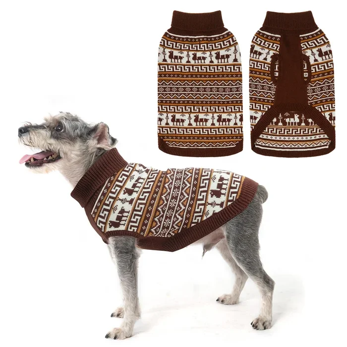 Scenereal Girls And Boys Winter Dog Sweater, Turtleneck Pullover – Xs Khaki-Reindeer, Christmas Outfit For Dachshund, Yorkie, Ch