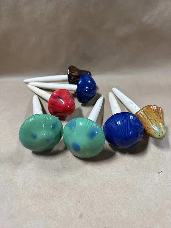 Set Of 7 Ceramic Mushroom Garden Stakes READ DESCRIPTION