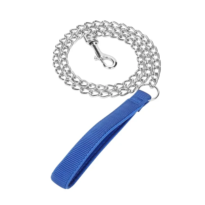 SGODA Metal Chain Heavy Duty Dog Leash, Chew Proof Dog Leash with Soft Handle for Large Size Pets Walking(4 ft. x 3.5 mm Blue)