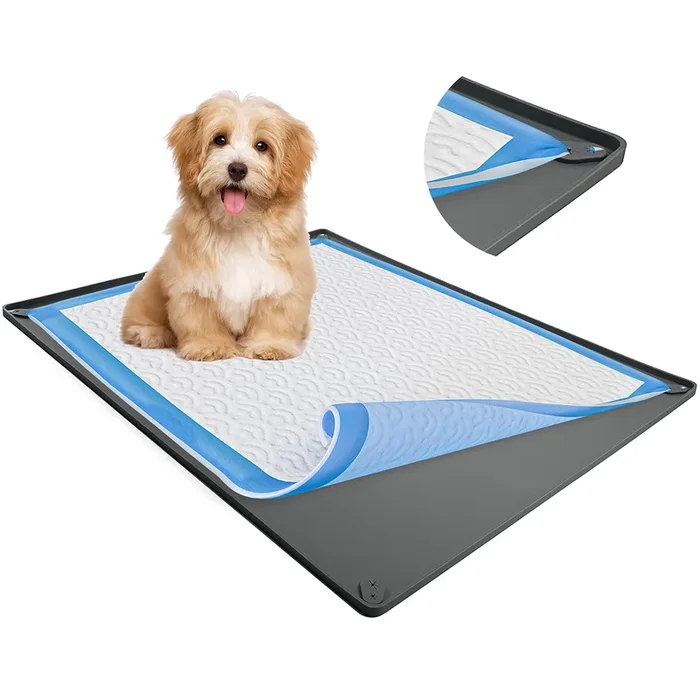 Skywin TidyFriend Pee Pad Holder Tray 30 x 36 Inches with Corner Clip, Silicone Dog Potty Tray, Easy to Clean No Spill Dog Potty