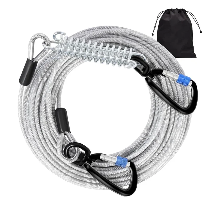 Snagle Paw Heavy Duty Tie Out Cable For Yard – 70Ft-1000Lbs, Chew Proof For Medium Large Dogs With Swivel, Lockable Hook, Spring
