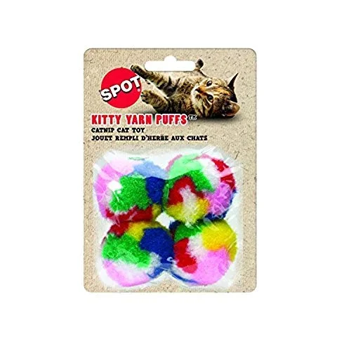 Spot Kitty Yarn Puffs Colorful Woolen Yarn Cat Toy Contains Catnip 1.5” Pack Of 4 By Ethical Pet, Small