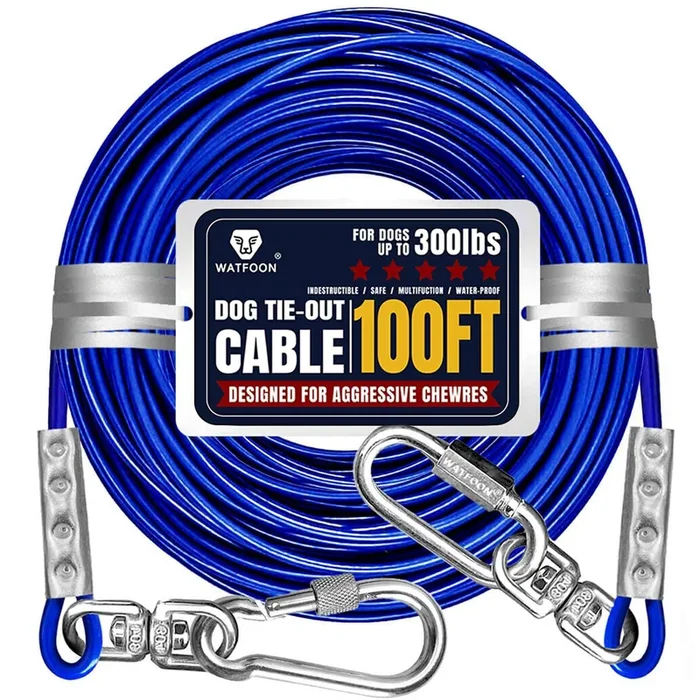 Tie Out Cable for Large Dog, 100ft Pet Runner for Yard, 30/40/50ft Run Leash Heavy Duty Swivel Hooks Heavy Duty Lead Steel Wire