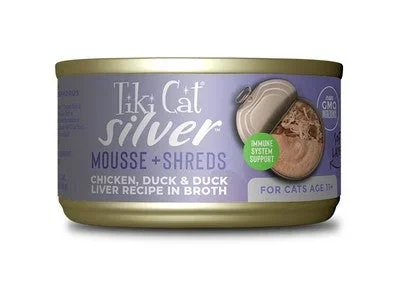 Tiki Cat – Silver – Mousse & Shreds – Chicken, Duck & Duck Liver Recipe Wet Cat Food