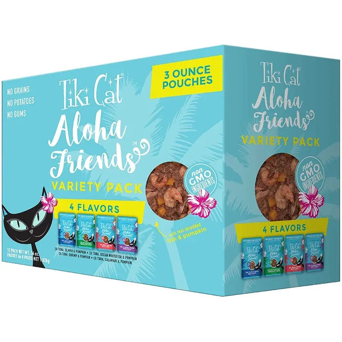 Tiki Cat Aloha Friends Grain Free Wet Cat Food Pouch 12Pk