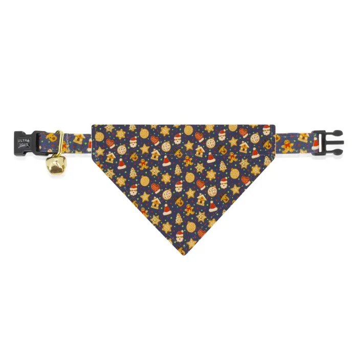Ultra Joys Cat Collar – Breakaway With Bells & Bandana – Gingerbread Man Size
