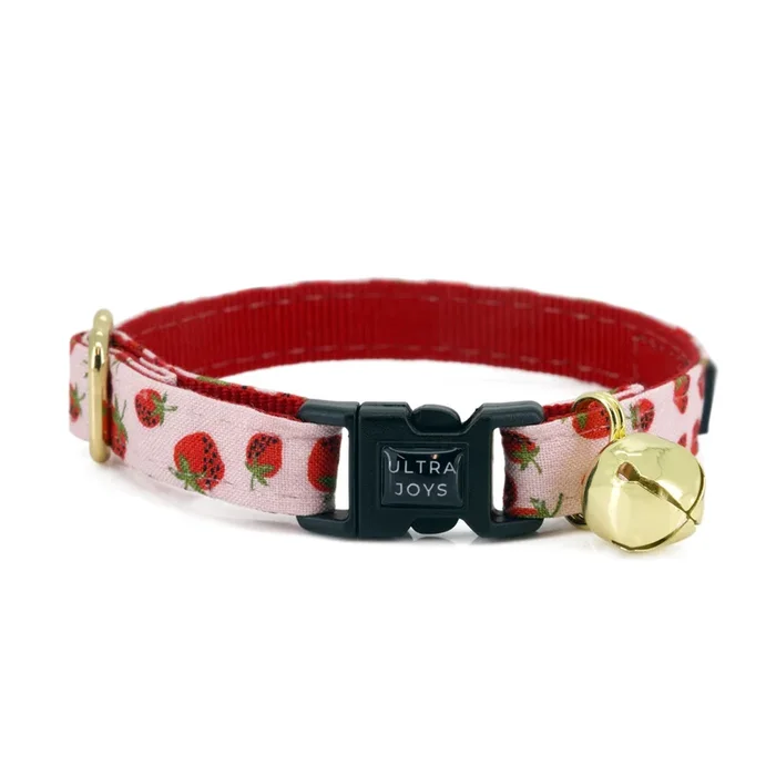 Ultra Joys Cat Collar With Bells – Breakaway For Kittens & Cats – Strawberry Small