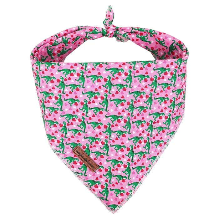 Unique Style Paws Dog Bandanas 1Pc Washable Cotton Pink Dinosaur & Heart Dog Scarfs For Small Medium Large Dogs And Cats-Valentine’S Day Style-S