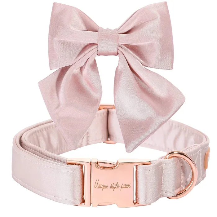 Unique Style Paws Silk Pink Color Dog Collar Adjustable Durable Dog Collar With Bow Wedding Bowtie Collar For Small Puppy And Cats