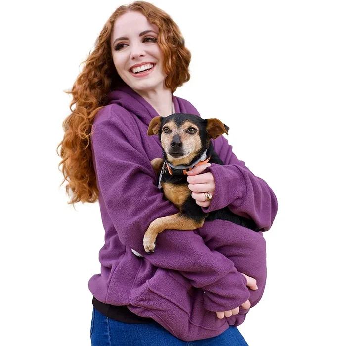 Unisex Big Pouch Hoodie Long Sleeve Pet Dog Holder Carrier Sweatshirt (X-Large, Purple-Fleece)