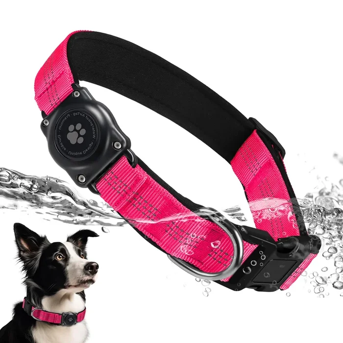 Upgraded Airtag Dog Collar, Ip68 Waterproof Air Tag Dog Collar Holder, Reflective, Ultra-Durable, Comfortable Padded, Heavy Duty Dog Collars For Small Medium Large Dogs (Xl (15.6′-22′), Hotpink)