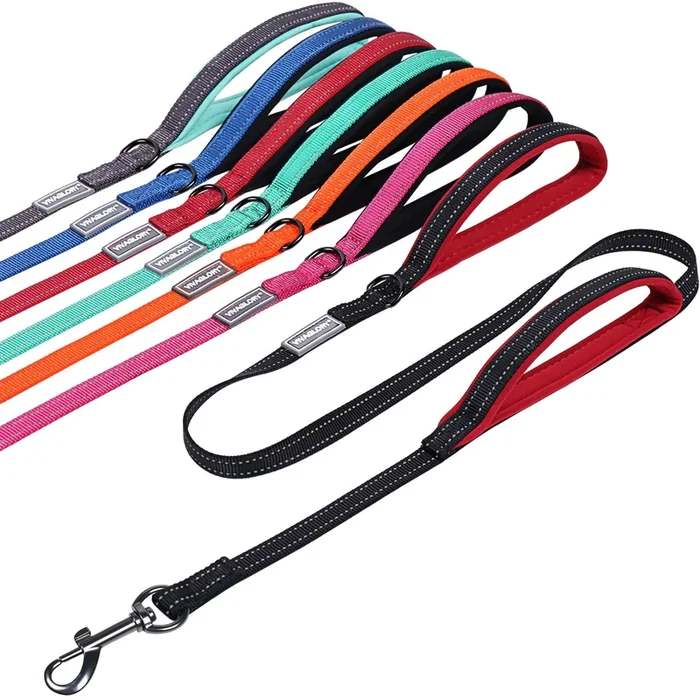 Vivaglory Traffic Handle Dog Leash, Two Padded Soft Handles Dog Leash, Strong Reflective & Metal Hook Training Pet Lead, Orange