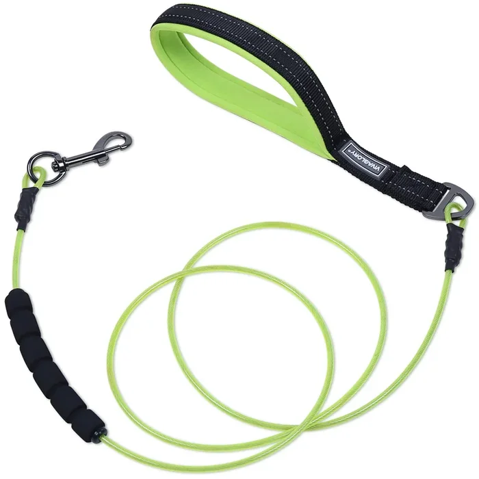 Vivaglory Waterproof Dog Leash, Twisted Stainless Steel Wire Rope Chew Proof Cable Lead With Extra Foam Handle For Small Medium Large Dogs, Green
