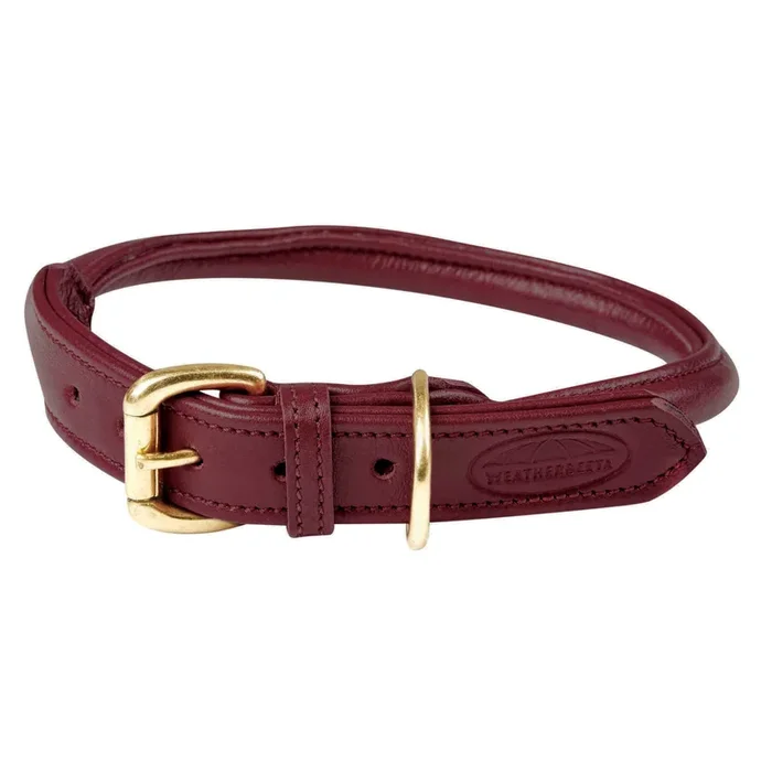 WeatherBeeta Rolled Leather Dog Collar, Maroon, Extra Large