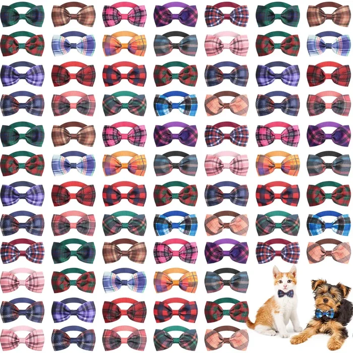 Wesiti 80 Pcs Dog Bow Ties For Small Dogs Assorted Pattern Pet Bowtie Collar Bows Cat Tie Collar Bowtie For Small Medium Puppy P