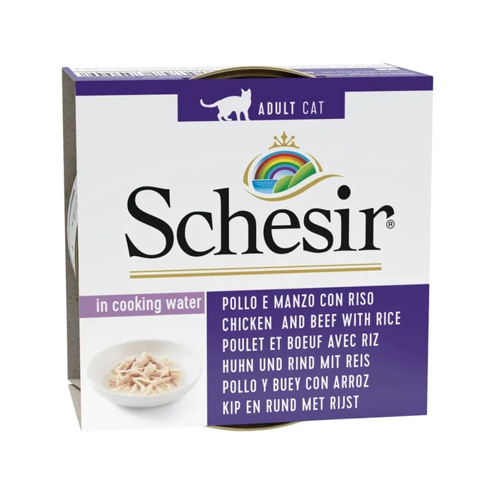 Wet Cat Food Topper – IN COOKING WATER – Chicken & Beef with Rice – 85 g