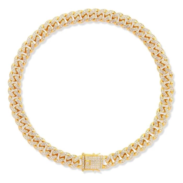 Wimupath Gold-Plated Diamond Dog Collar – Cuban Style Metal Chain With Secure Buckle, Luxury Durable Collar For Small/Medium/Lar