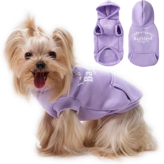Winter Dog Hoodie Sweatshirts With Pockets Warm Dog Clothes For Small Dogs Chihuahua Coat Clothing Puppy Cat Custume (Purple, Xx