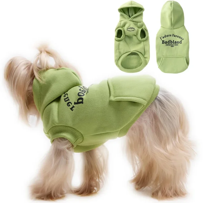Winter Dog Hoodie Sweatshirts With Pockets Warm Dog Clothes For Small Dogs Chihuahua Coat Clothing Puppy Cat Custume (Green, Xx-