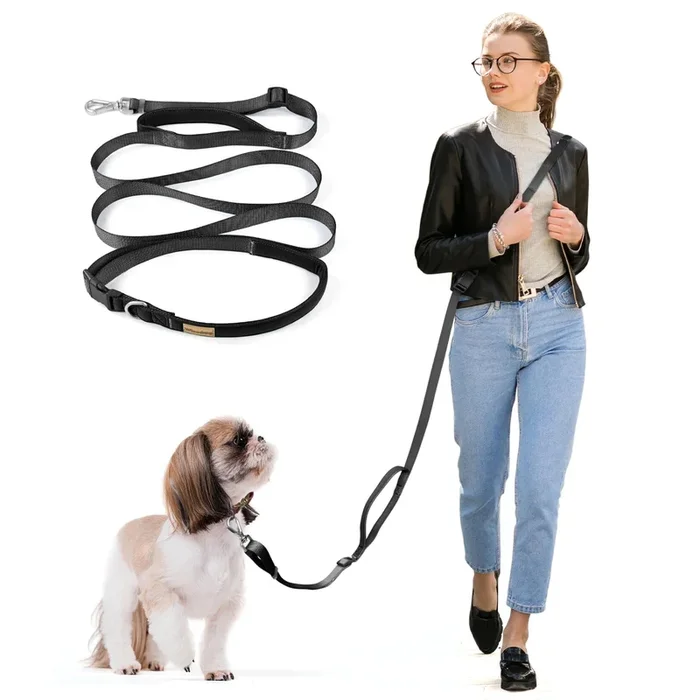Wisedog 9.5 Ft Hands Free Dog Leash, Comfort And Safety Padded Handle & Heavy Duty Metal Clasp – Two Handle Dog Leash Adjustable