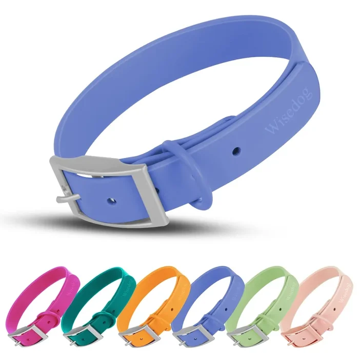 Wisedog Waterproof Dog Collar: Multiple Adjust 8.5” To 32.6”, Soft Rubber Coated Webbing, Easy To Clean, For Small Medium Large Dogs (M(Length:12′-16′; Width:0.8′), Blue)