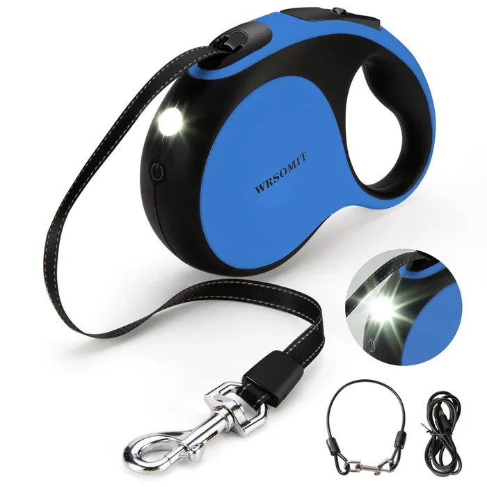 WRSOMIT Retractable Dog Leash with Chew Proof Cable and LED Flashlight, 16Ft Heavy Duty Dog Leash for Small Medium Large Dogs up