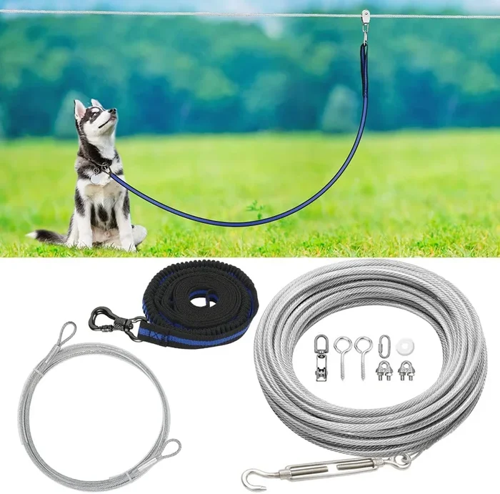 Xiaz Dog Tie Out Cable, 100Ft Dog Trolley Runner Cable For Dogs Up To 250Lbs, Dog Lead For Yard, Camping, Outdoor, With 8 Ft Nyl