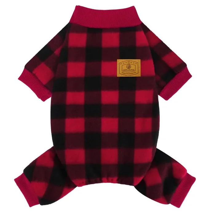 XPUDAC Dog Christmas Pajamas Plaid Dog Clothes for Small Medium Dogs Girl Boy Fleece Dog Sweater for Winter Christmas(Medium)