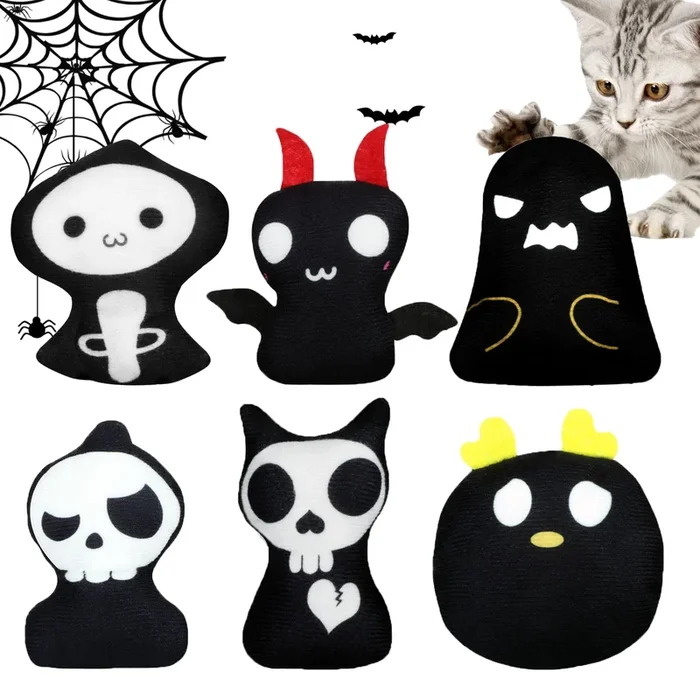 Yhomu Cat Catnip Toys Horrible Halloween Ghost Cat Chew Toy Bite Resistant Catnip Toys Set Of 6 Ghost Monster 2-Sided Catnip Fil