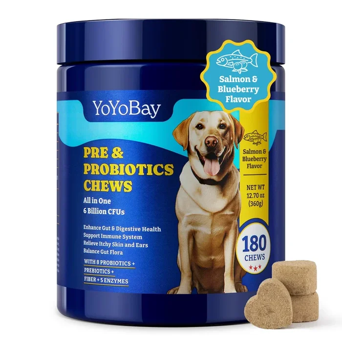YoYoBay Probiotics for Dogs – Dog Probiotics for Gut, Immune & Skin Health – 6 Billion CFUs, 180 Soft Chews, Salmon & Blueberry