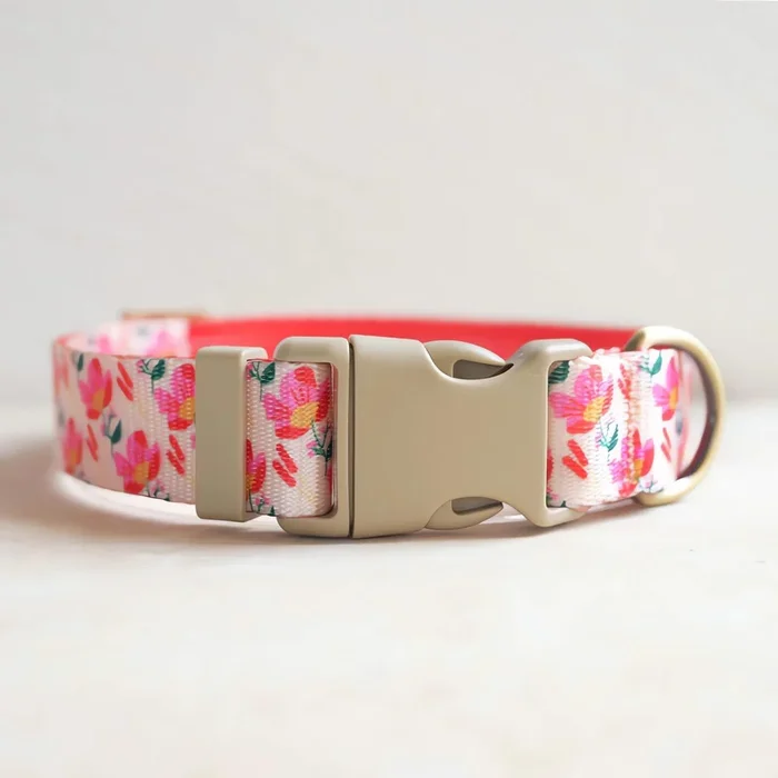 Yudote Designer Dog Collar In Floral Pattern Cute Dog Collars For Small Medium Large Dogs And Puppy (Pink Rose,L)