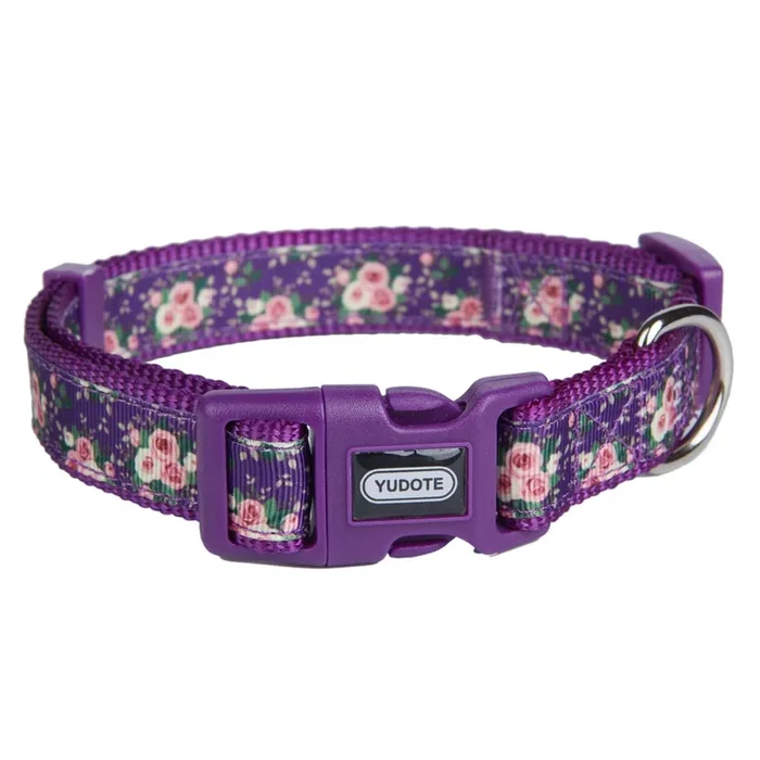 Yudote Floral Dog Collars Adjustable Nylon Collar With Quick Release Buckle For Female Male Dogs, Purple, Small