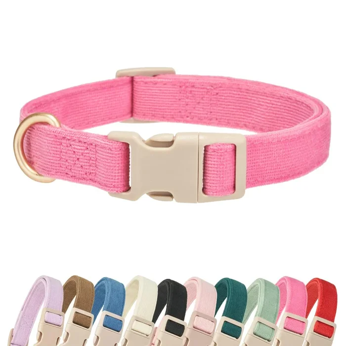 Yudote Soft Cotton Dog Collar Adjustable Corduroy Dog Collars For Small Medium Large Female Dogs(Hot Pink,Medium)