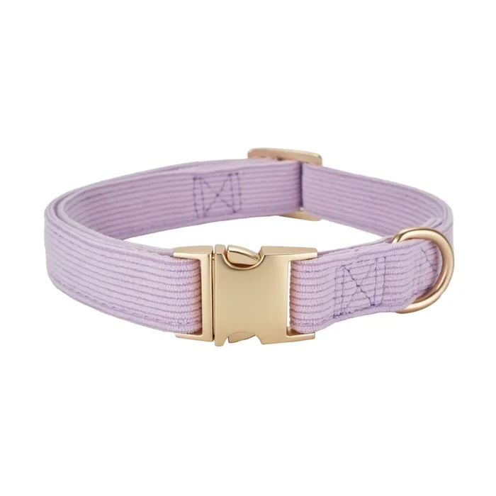 YUDOTE Soft Cotton Dog Collar with Metal Buckle Adjustable Heavy Duty Comfy Corduroy Collars for Small Medium Large Dogs,Lilac,L