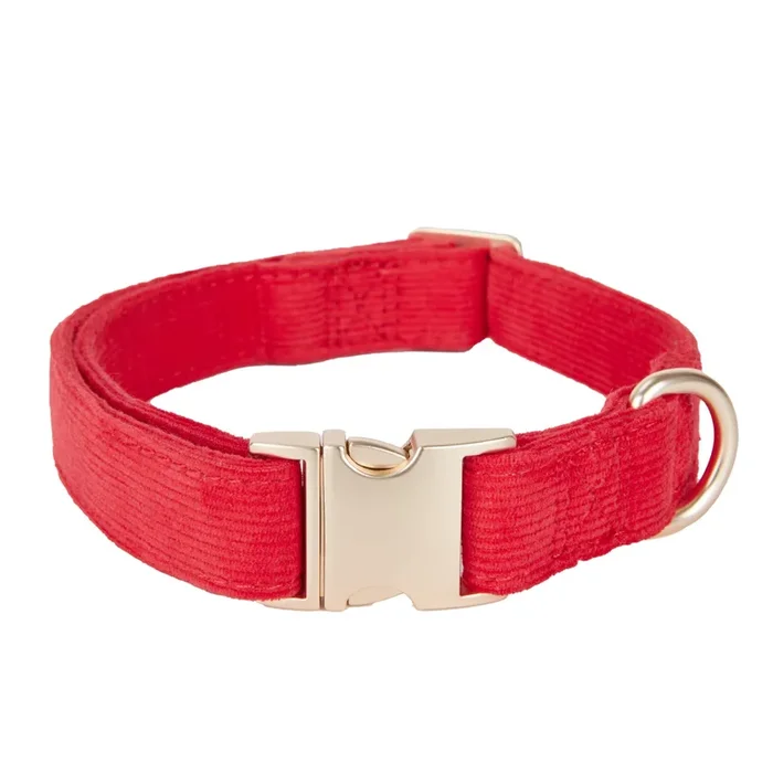 YUDOTE Soft Cotton Dog Collar with Metal Buckle Adjustable Heavy Duty Comfy Corduroy Collars for Small Medium Large Dogs,Red,Sma