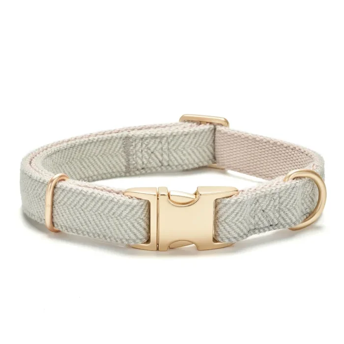 YUDOTE Soft Cotton Hemp Dog Collar with Metal Buckle Adjustable Tweed Dog Collars for Small Medium Large Dogs(Grey,Medium)