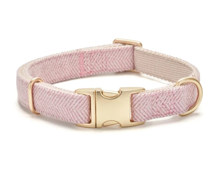 YUDOTE Soft Cotton Hemp Dog Collar with Metal Buckle Adjustable Twilled Dog Collars for Female Small Medium Large Dogs(Pink,Larg